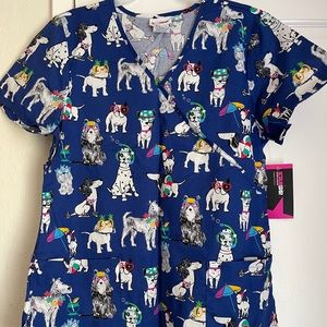 NWT Scrubstar Top Dogs Blue Cotton Medium